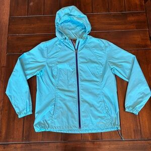 Eddie Bauer Women's XL Light Blue Hooded Windbreaker Rain Spring Jacket